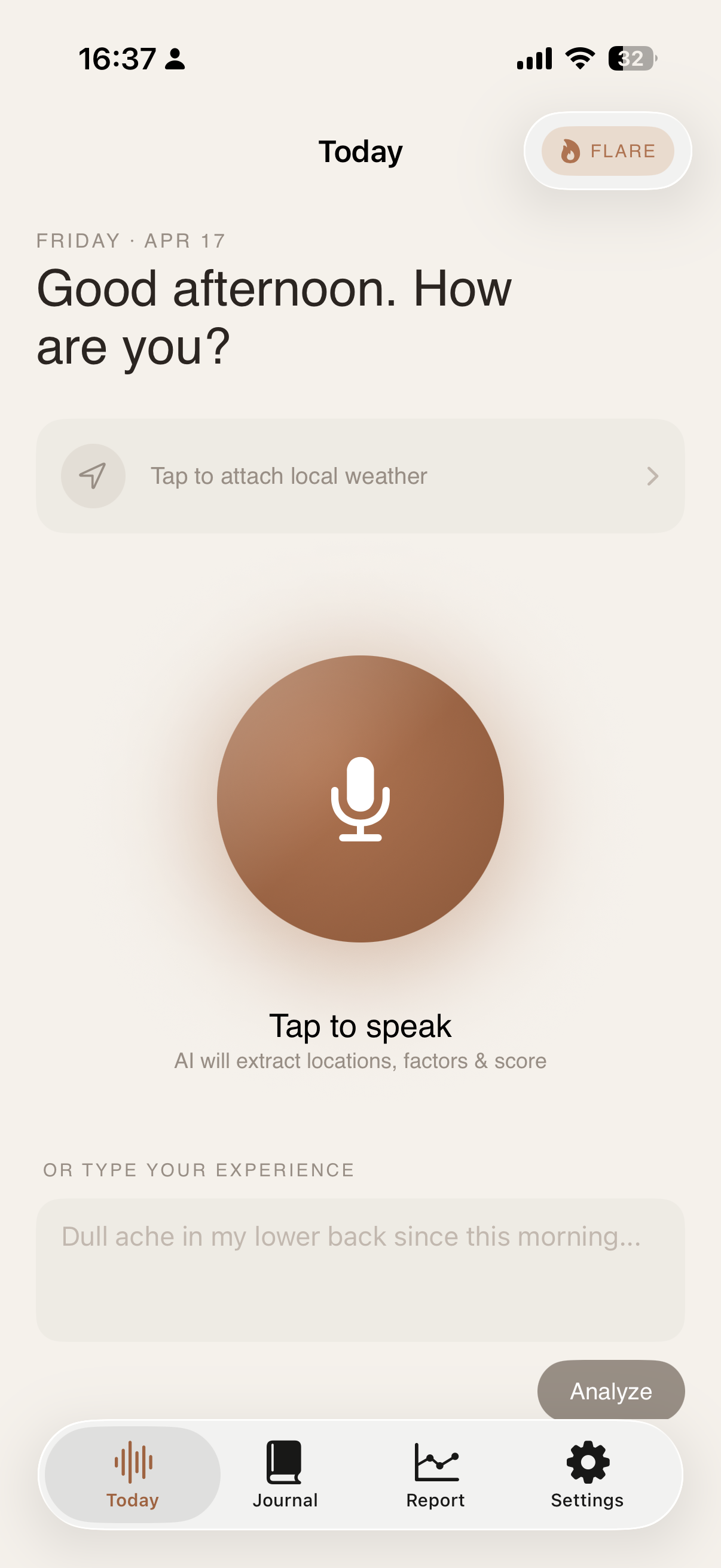 Today tab — ready to record